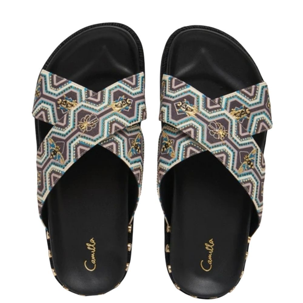 Camilla Embellished Espadrille Slide Solid Black | 9